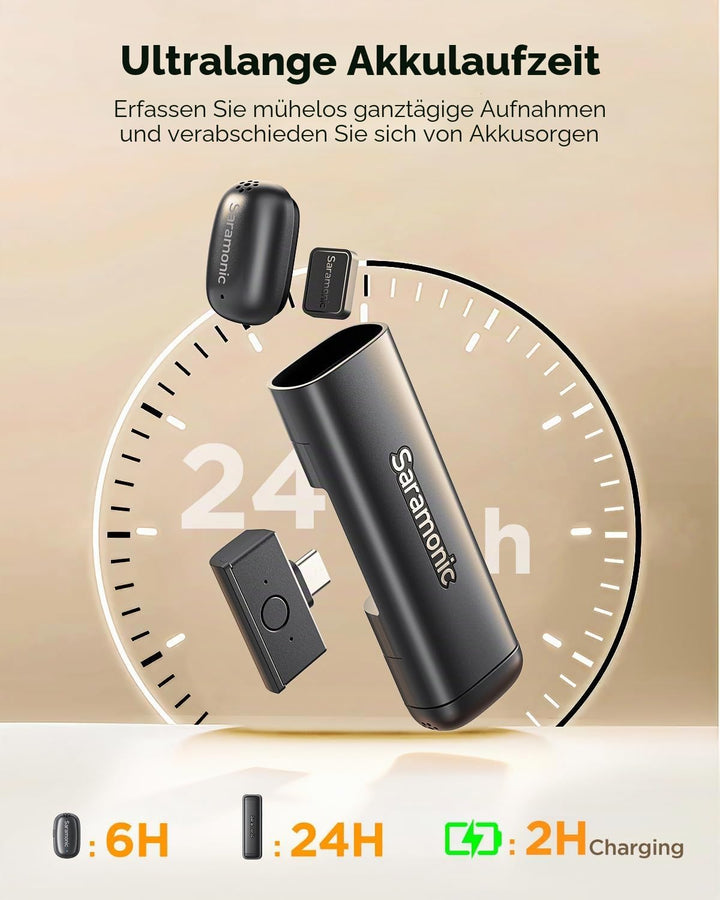 Saramonic Air SE kabelloses Lavalier-Mikrofon, 48 kHz/24 Bit, USB-C&amp;Lightning Mini Mikrofon für iPho