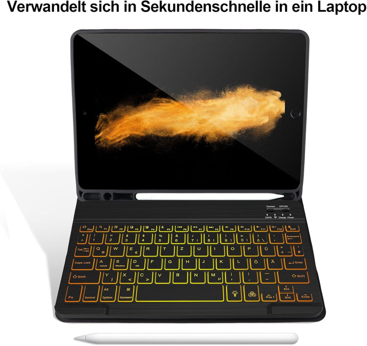APHBZGE Tastatur Hülle für iPad 9/8/7. Generation 10,2 Zoll, abnehmbare Hülle mit Bluetooth-Tastatur