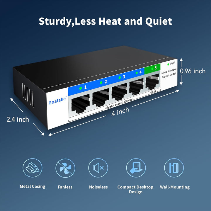 5-Port-Gigabit-Ethernet-Netzwerk-Switch, QoS, VLAN, DHCP-Snooping, App-Fernbedienung/Web-Interface-M