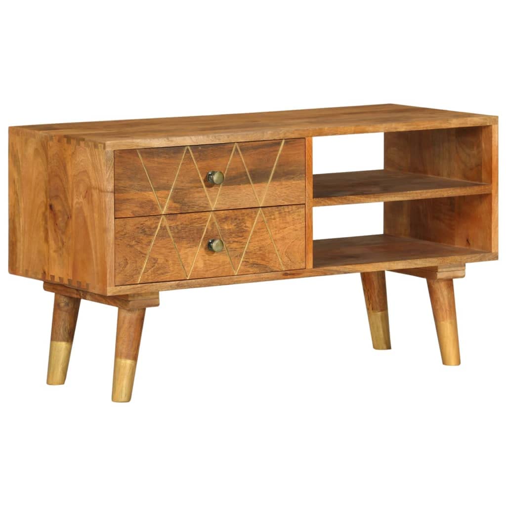 vidaXL Mangoholz Massiv TV Schrank mit 2 Schubladen 2 Fächern TV Möbel Lowboard Fernsehtisch Fernseh