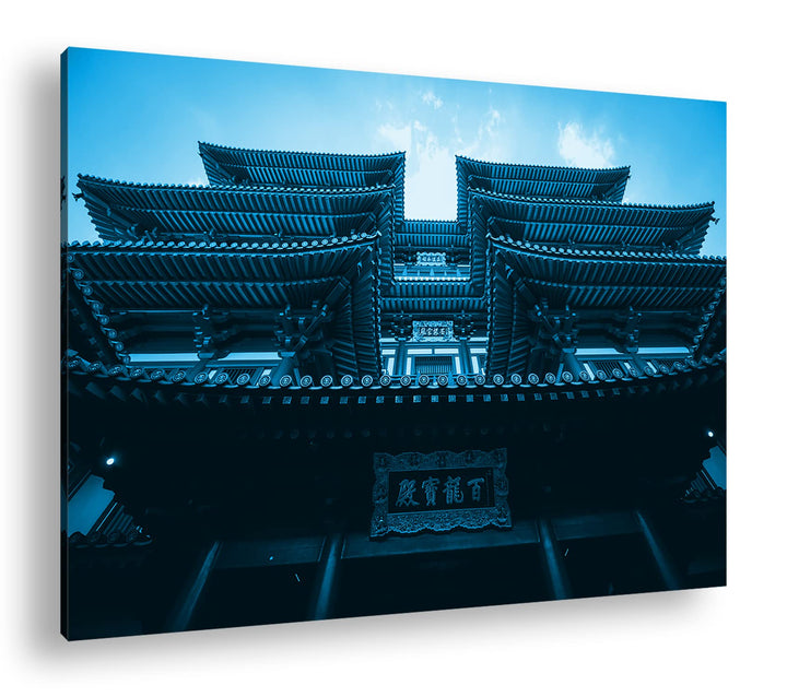 deyoli asiatischer Tempel Format: 80x60 Effekt: Monocrome Blau als Leinwand, Motiv fertig gerahmt au