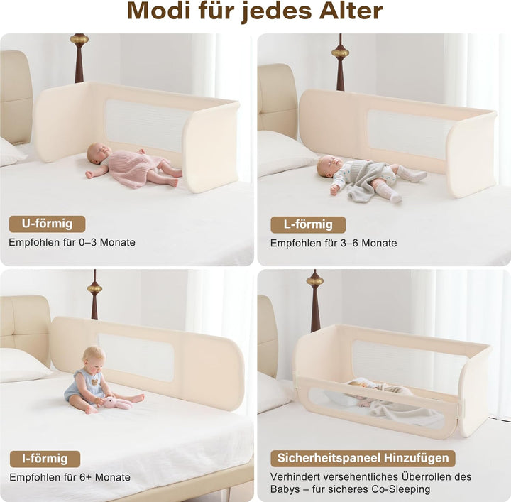 Rausfallschutz Bett Reise 185cm, 2-IN-1 Funktion als Baby Beistellbett und Bettgitter Baby, Rausfall