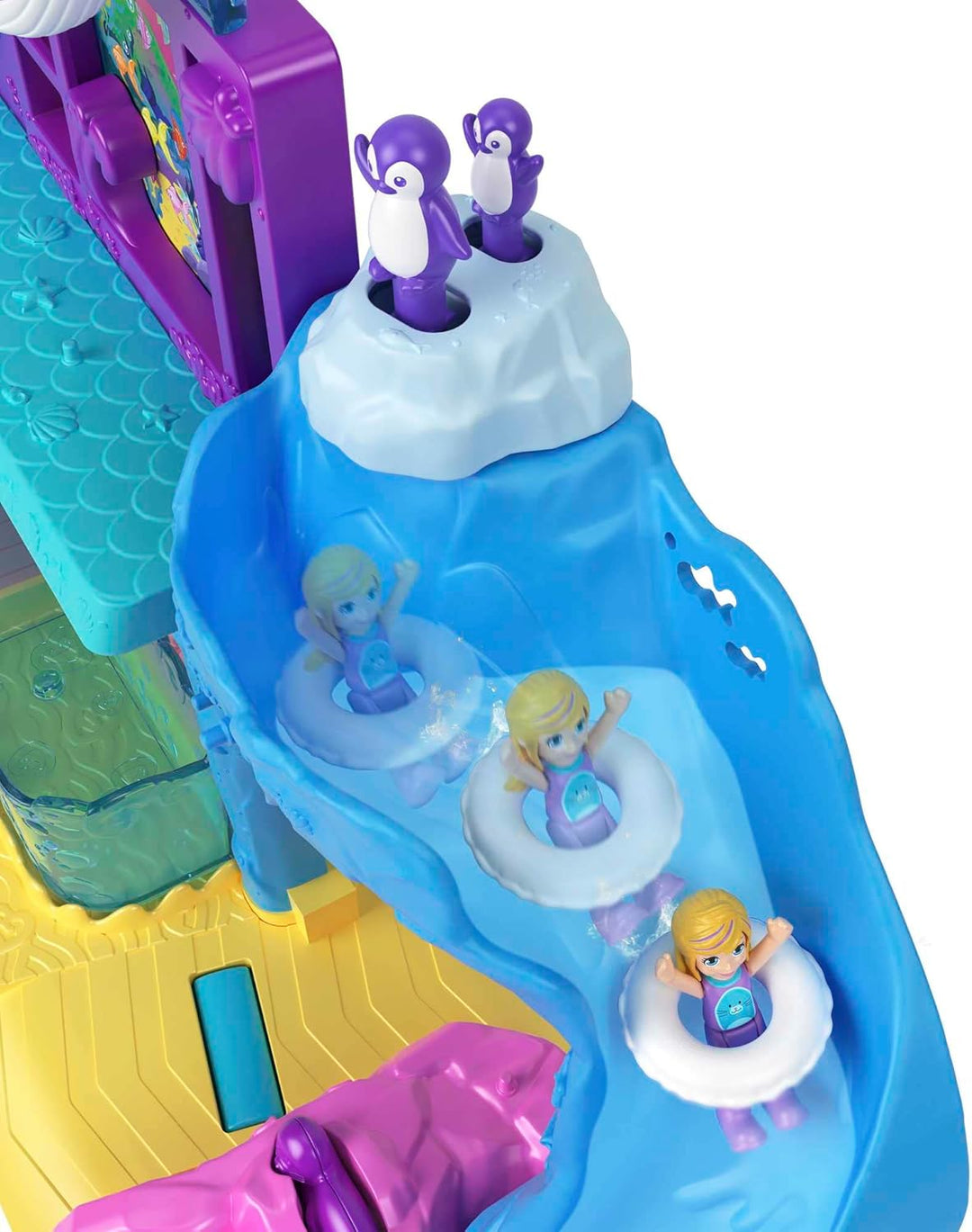 Polly Pocket Pollyville Aquarium mit Shani, Spielset mit 2 Puppen, Spielzeugauto und 11 Zubehörteile