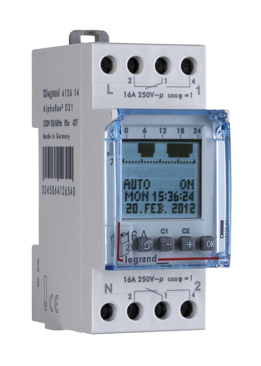 LEGRAND, Digitale Astro-Zeitschaltuhr mit Kombifunktion AlphaRex D21, 1 Kanal, 2-modulig mit 56 Scha