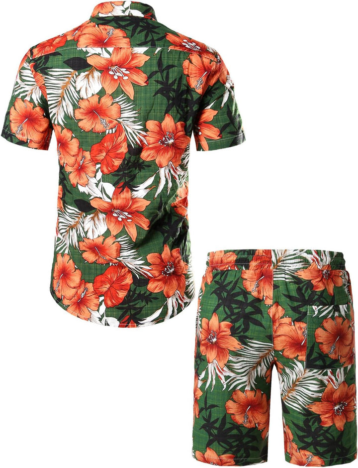 JOGAL Herren Casual Floral Blumenmuster Kurzarm Hawaiihemd Grün XXL, Grün XXL