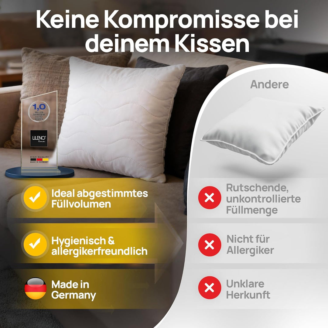 LILENO HOME Kopfkissen 50x50 cm [2er Set] als Kissen-Füllung - Bett oder Deko Kissen mit Reissversch