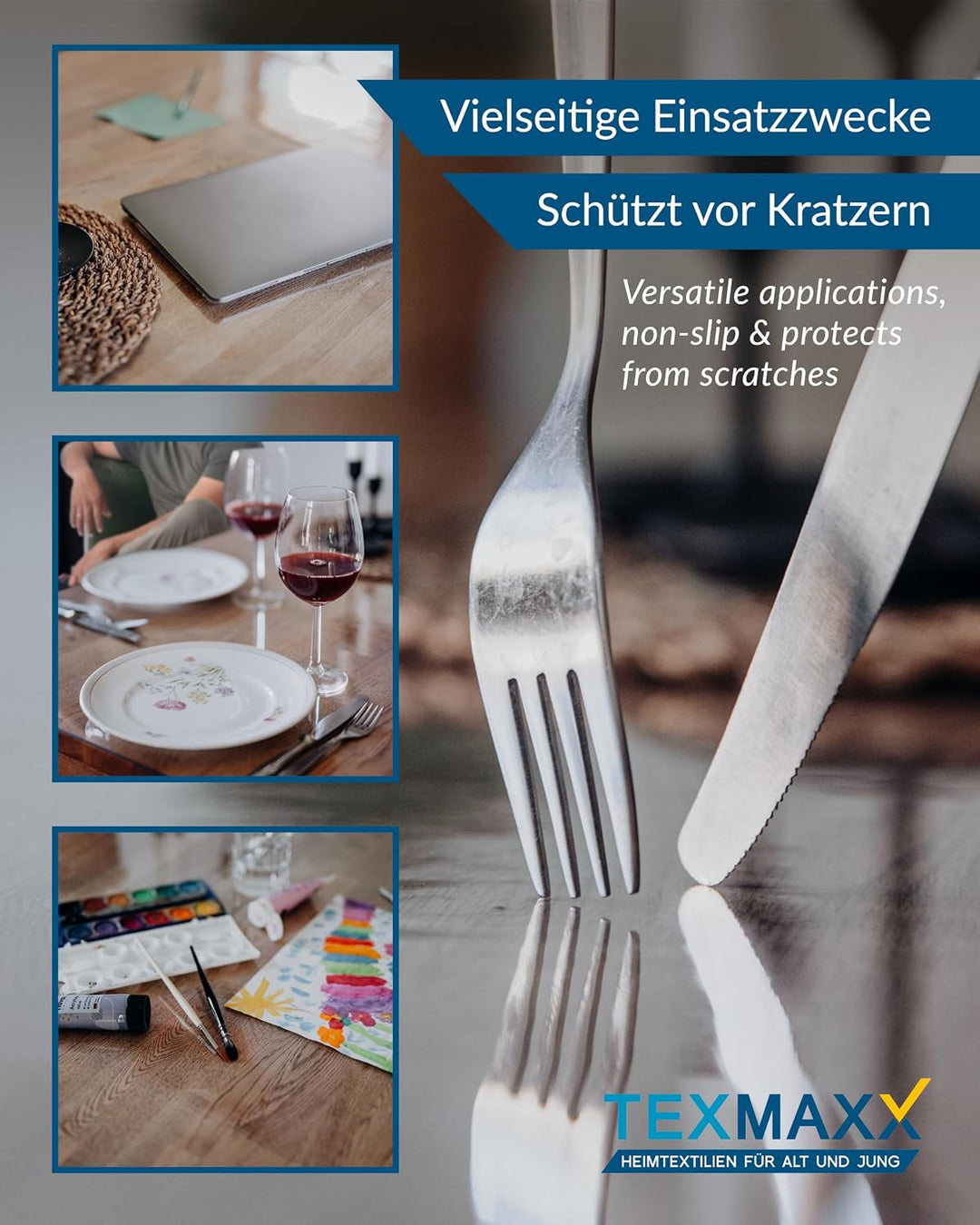 TEXMAXX Tischfolie transparent 2mm mit abgeschrägter Kante/Tischschutz transparent versch. Grössen u