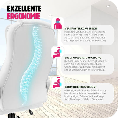 tectake Chefsessel, Bürostuhl ergonomisch, Drehstuhl mit Rollen, Gaming Stuhl, hohe Rückenlehne und