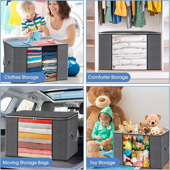 AIOR 4 Stück 90L Gross Aufbewahrungstasche, Faltbare Unterbett Kleideraufbewahrung Schrank Organizer