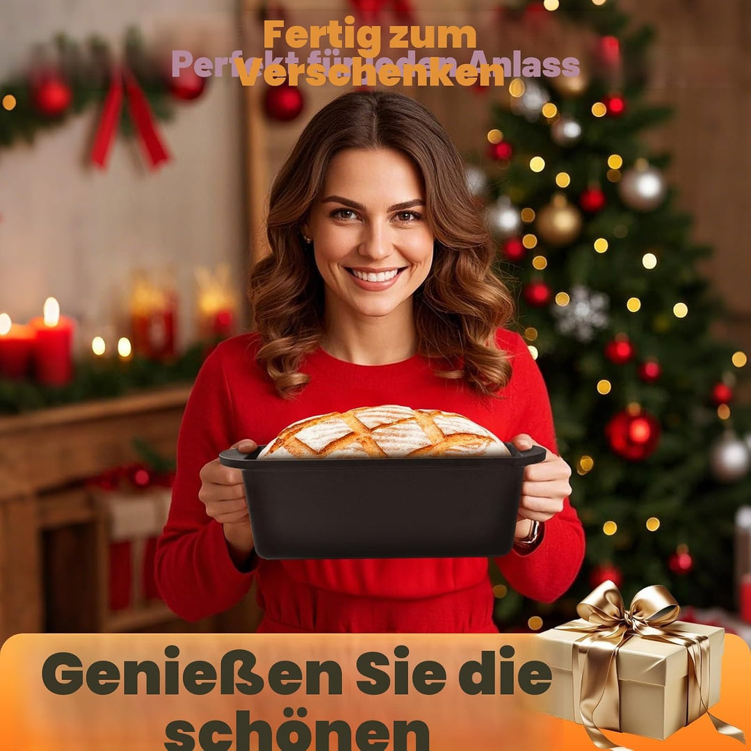 NZQXJXZ 35cm Brotbackform mit Deckel, Gusseisen Topf Dutch Oven Gusseisenpfanne für Brot Backen, Ban