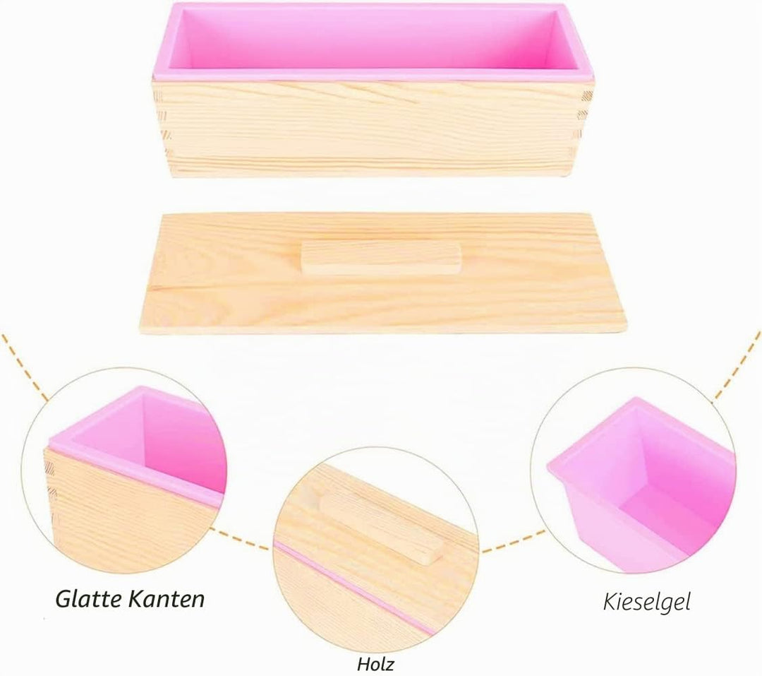 Seifenformen Silikon, 900ML DIY Seifen Silikonform Set, Seifenform mit Holzbox und Deckel, perfektes