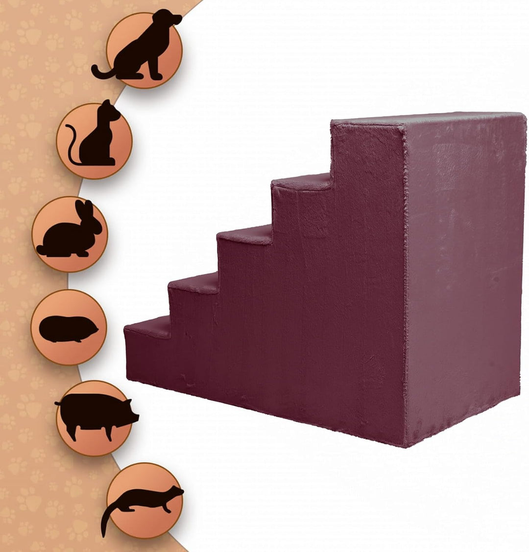 Mg Design Hundetreppe 5 Stufen in Violett – Stabiler Holzrahmen, gelenkschonend, leicht &amp; mobil, für