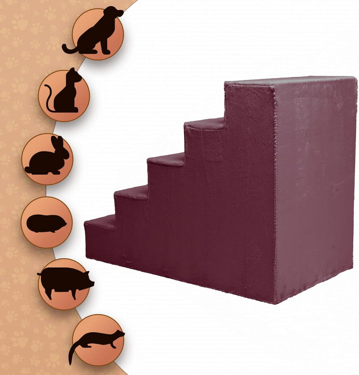 Mg Design Hundetreppe 5 Stufen in Violett – Stabiler Holzrahmen, gelenkschonend, leicht &amp; mobil, für