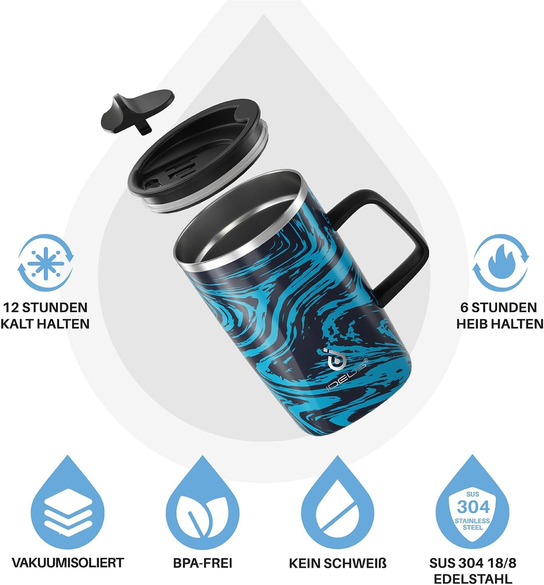 Ideus® Kaffeebecher 470 ml (16 oz), doppelwandige vakuumisolierte Kaffee- und Teetasse aus Edelstahl