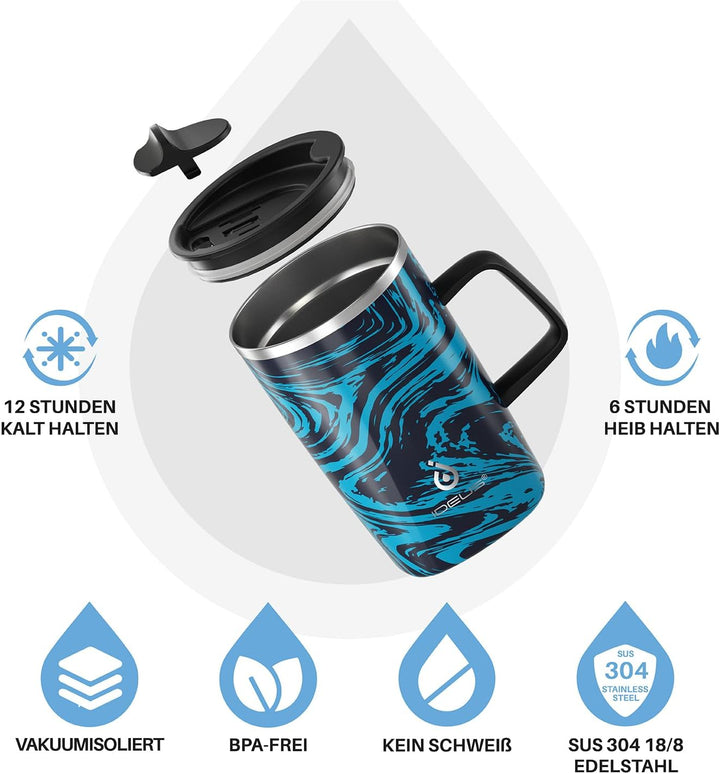 Ideus® Kaffeebecher 470 ml (16 oz), doppelwandige vakuumisolierte Kaffee- und Teetasse aus Edelstahl