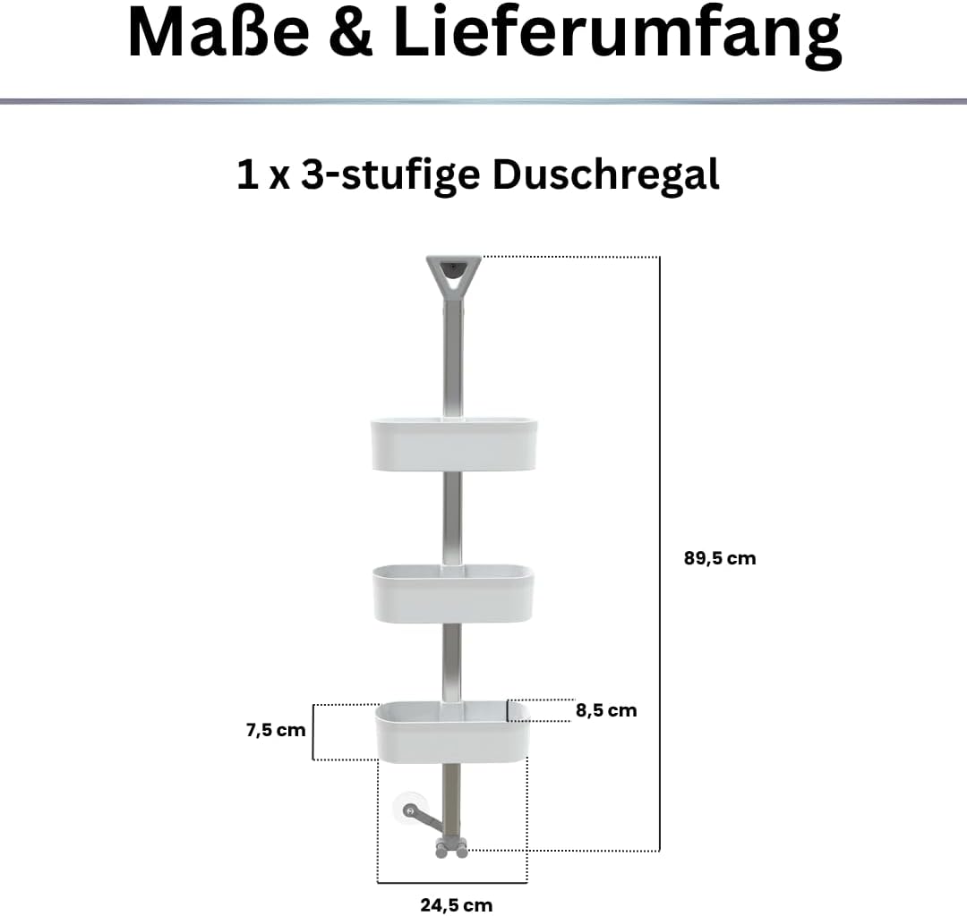 Aspira Home 3-stufiges Duschregal – Duschablage mit einzeln verstellbaren Ablagen, rostfreier Metall