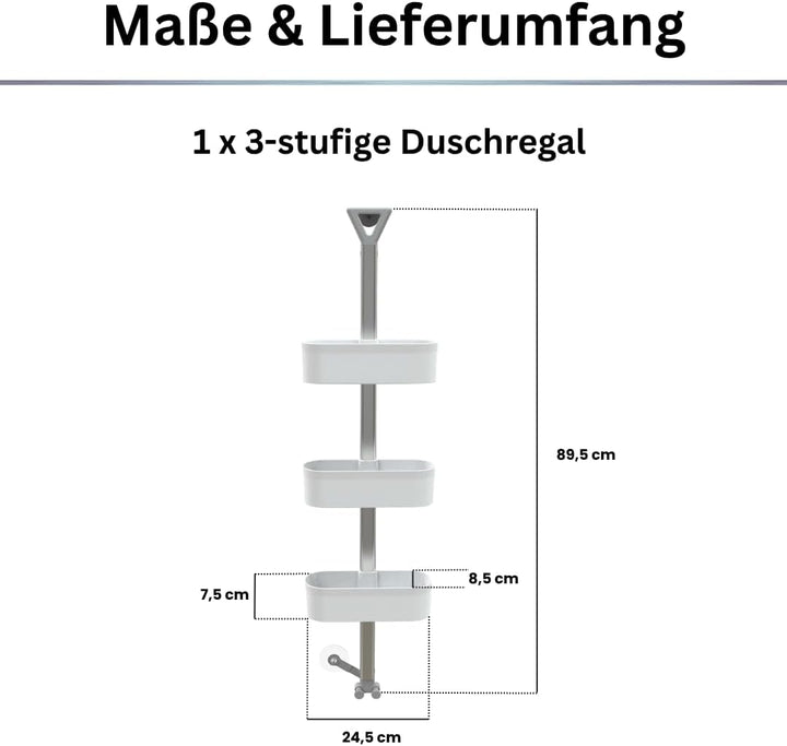 Aspira Home 3-stufiges Duschregal – Duschablage mit einzeln verstellbaren Ablagen, rostfreier Metall