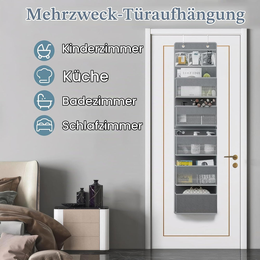 YTACREA Hängeorganizer, Removable Hängeaufbewahrung Tür mit 5 Lagig Taschen, Tür organizer mit 4 Hak
