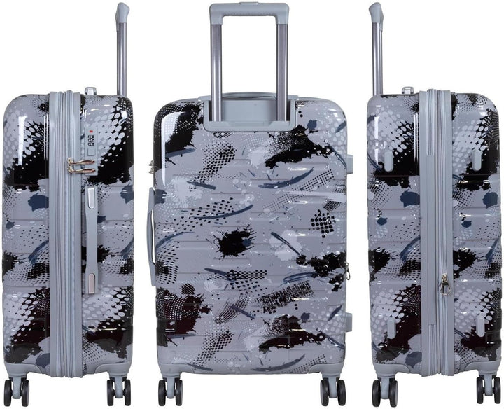 Hartschalen Koffer Trolley Cespara Handgepäck mit modernem Motiv Print - Farbe Silber - Gr. M