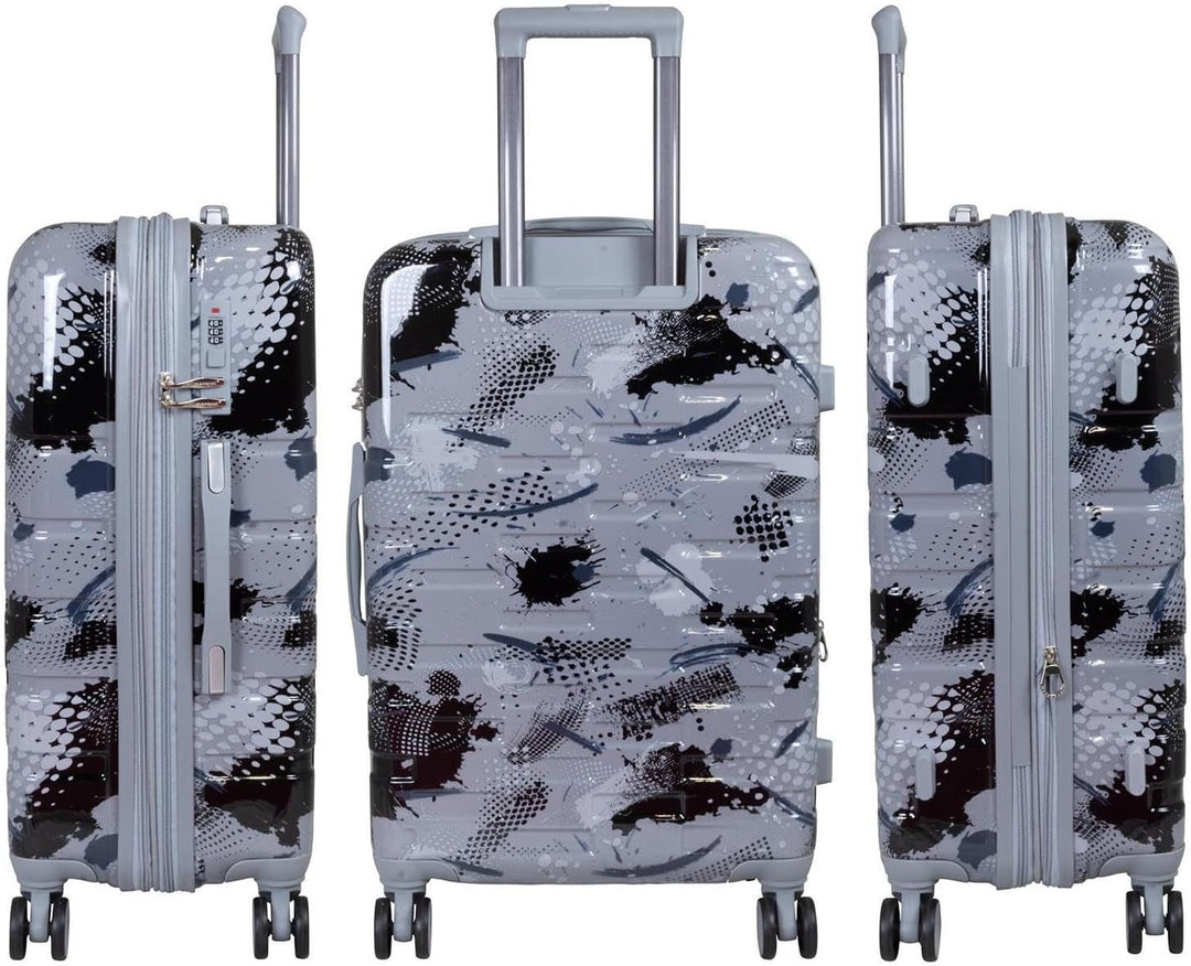 Hartschalen Koffer Trolley Cespara mit Dehnfalte mit modernem Motiv Print - Farbe Silber - Gr. L