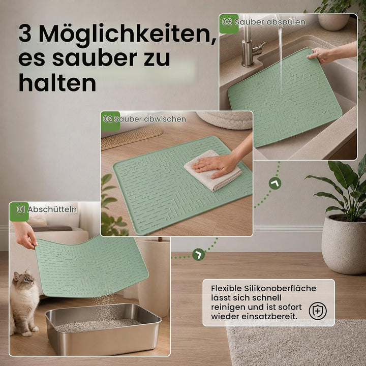 OHMO Katzenklo Matte aus Premium-Silikon 60x40cm, wasserdicht und BPA-frei Katzentoilettenmatte, ein
