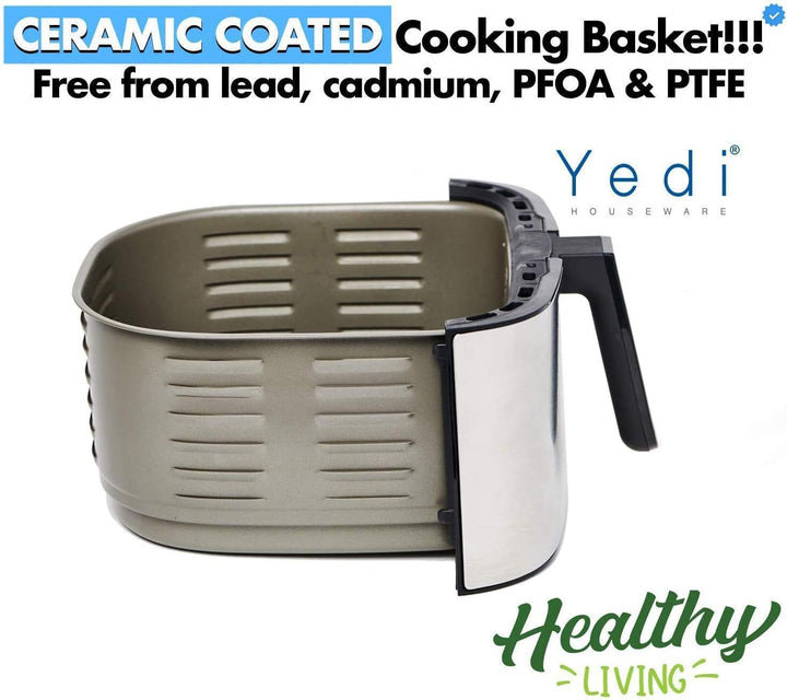 Yedi HOUSEWARE Evolution Fritteuse 6,8 Quart, Edelstahl, Keramik-Kochkorb, mit Deluxe-Zubehör-Set un