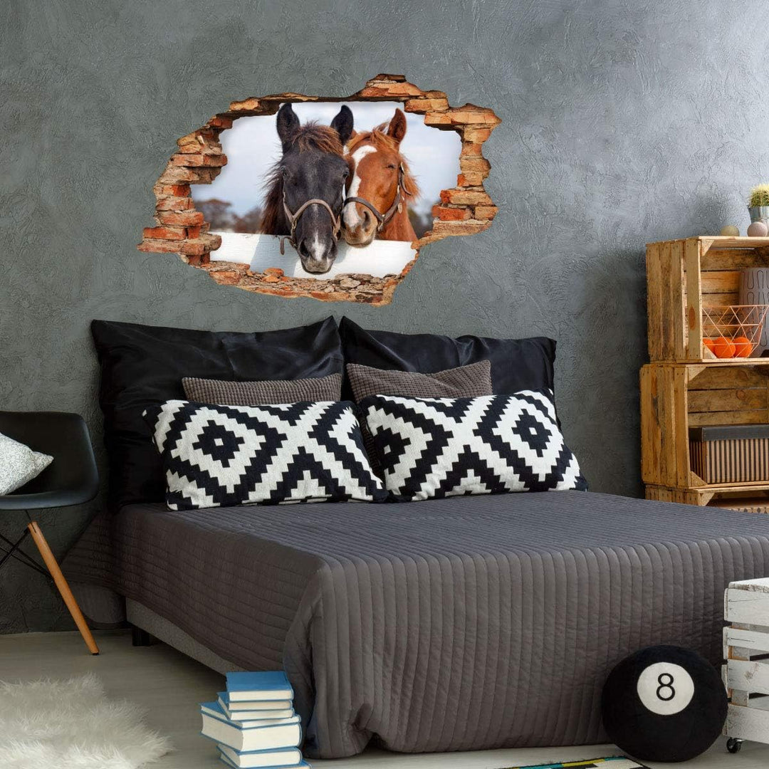 Sticker 3D Effekt | Wandaufkleber Pferd - Tapete Dekoration optische Täuschung Raum und Wohnzimmer |
