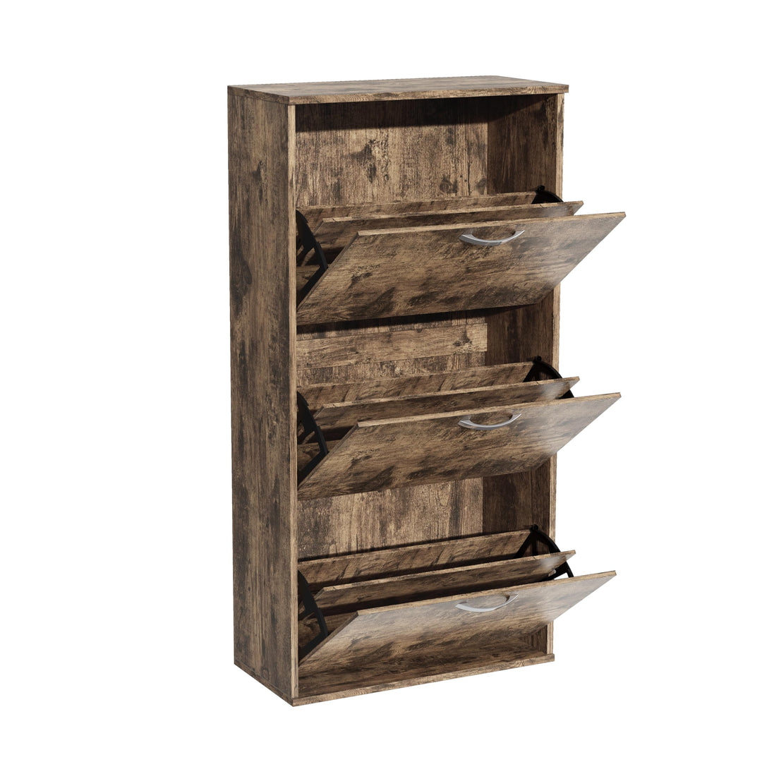 Garvis Doppellagig Schuhschrank 3 Klappen – Hohe Kapazität (16 Paar) – Schmal 60x105x28 cm – MDF Rus