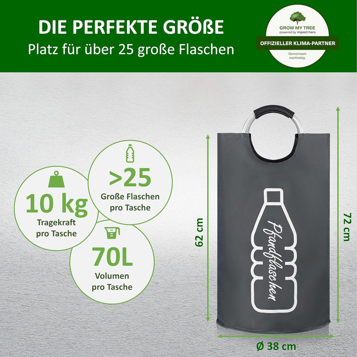 Cottara Original recycelter Flaschensammler für Leergut faltbar wasserdicht – Aus recycelten PET-Fla