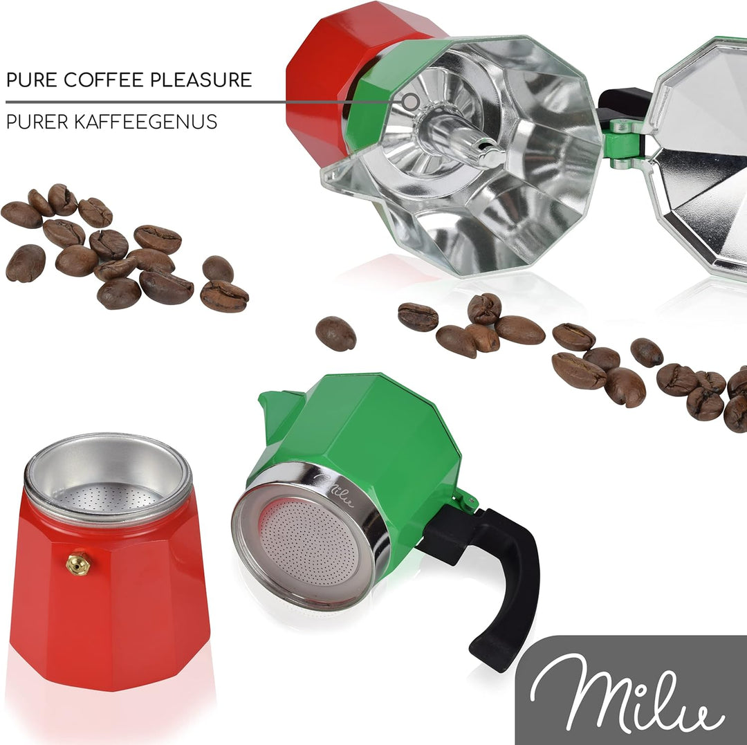 Milu Espressokocher (No Induktion) | 2, 3, 6, 9 Tassen | Aluminium Mokkakanne, Espressokanne, Espres