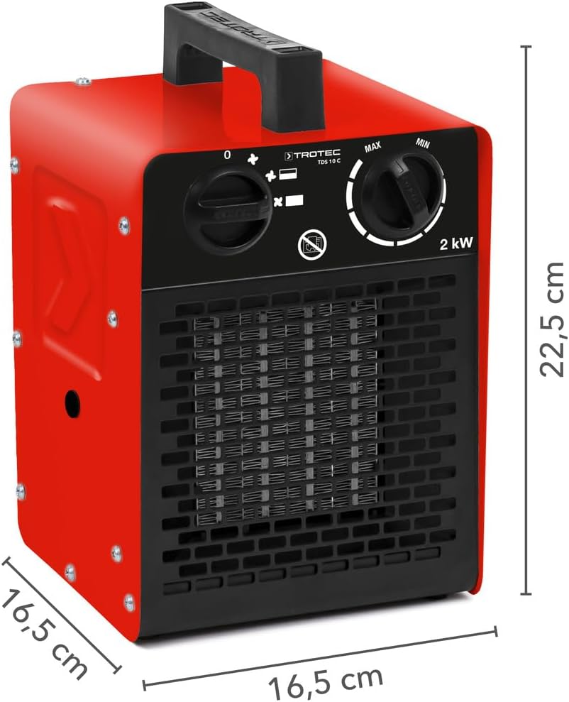 TROTEC Keramik Heizlüfter TDS 10 C – Heizleistung 1 kW / 2 kW – Elektroheizer Luftmenge 140 m³/h – E