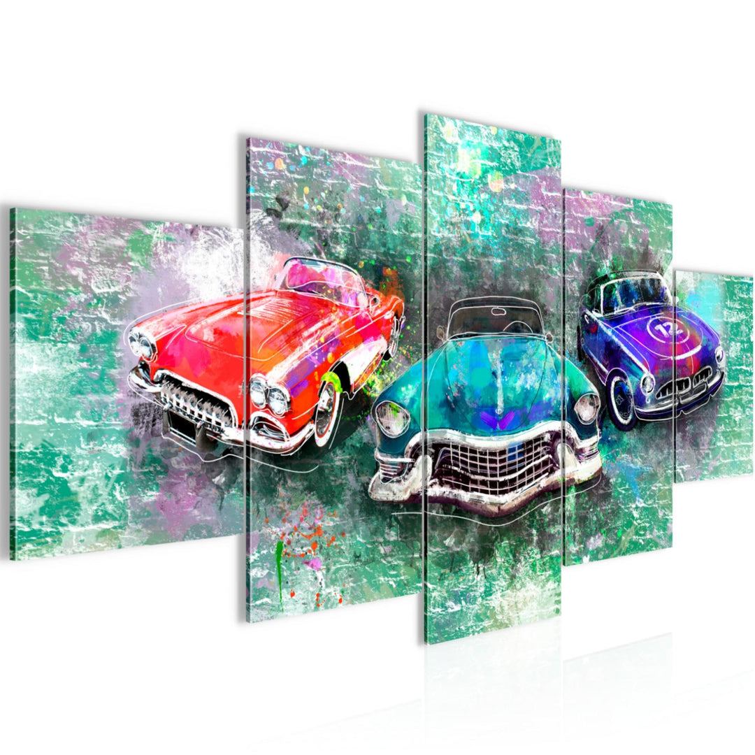 Runa Art Wandbilder Oldtimer Retro 5 Teilig Bild auf Vlies Leinwand Deko Wohnzimmer Schlafzimmer Aut
