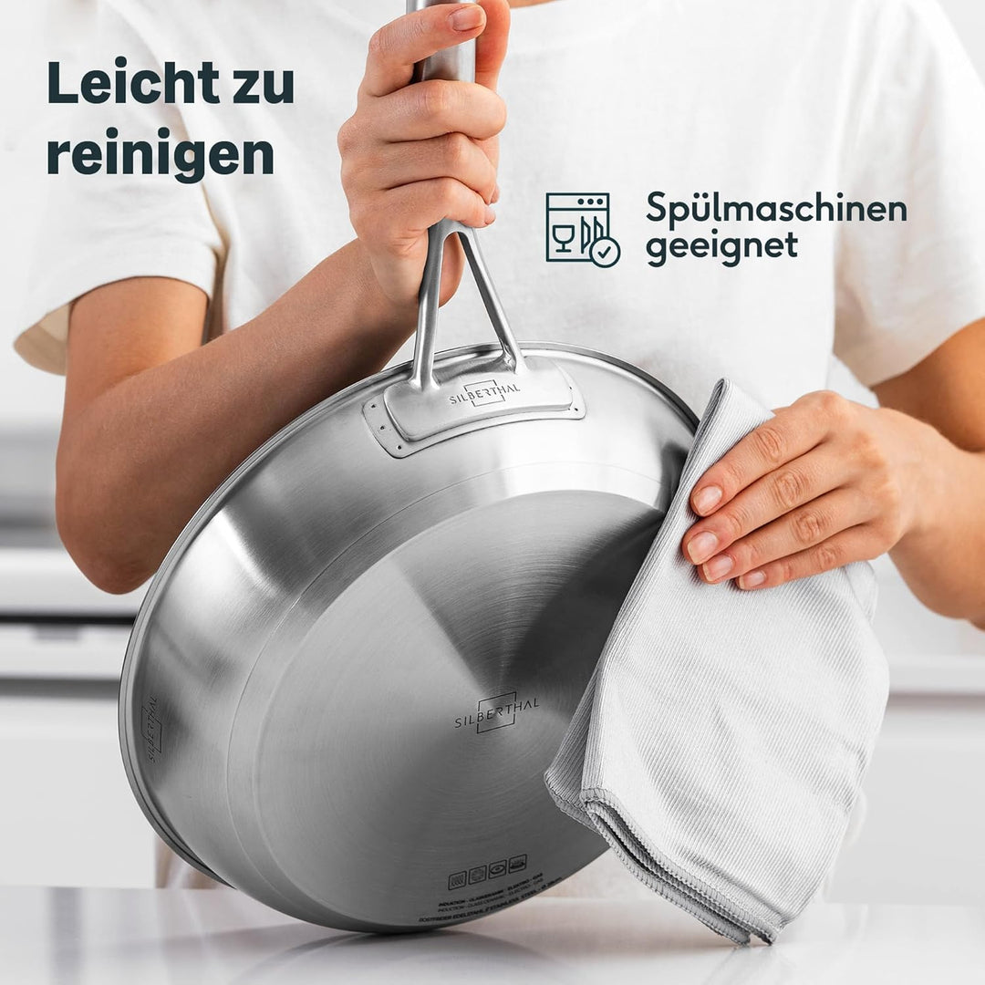 SILBERTHAL Pfannen Set 3 teilig - Edelstahlpfanne Unbeschichtet - 20, 24 und 28 cm - Induktionsgeeig