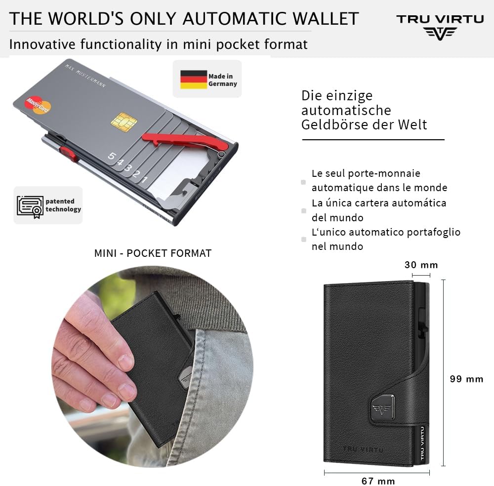 Tru Virtu® Karten-Portemonnaie Click & Slide Coin Pocket Nappa Black/Black I Kreditkartenetui I Kart