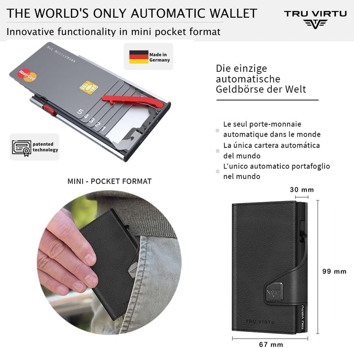 Tru Virtu® Karten-Portemonnaie Click & Slide Coin Pocket Nappa Black/Black I Kreditkartenetui I Kart
