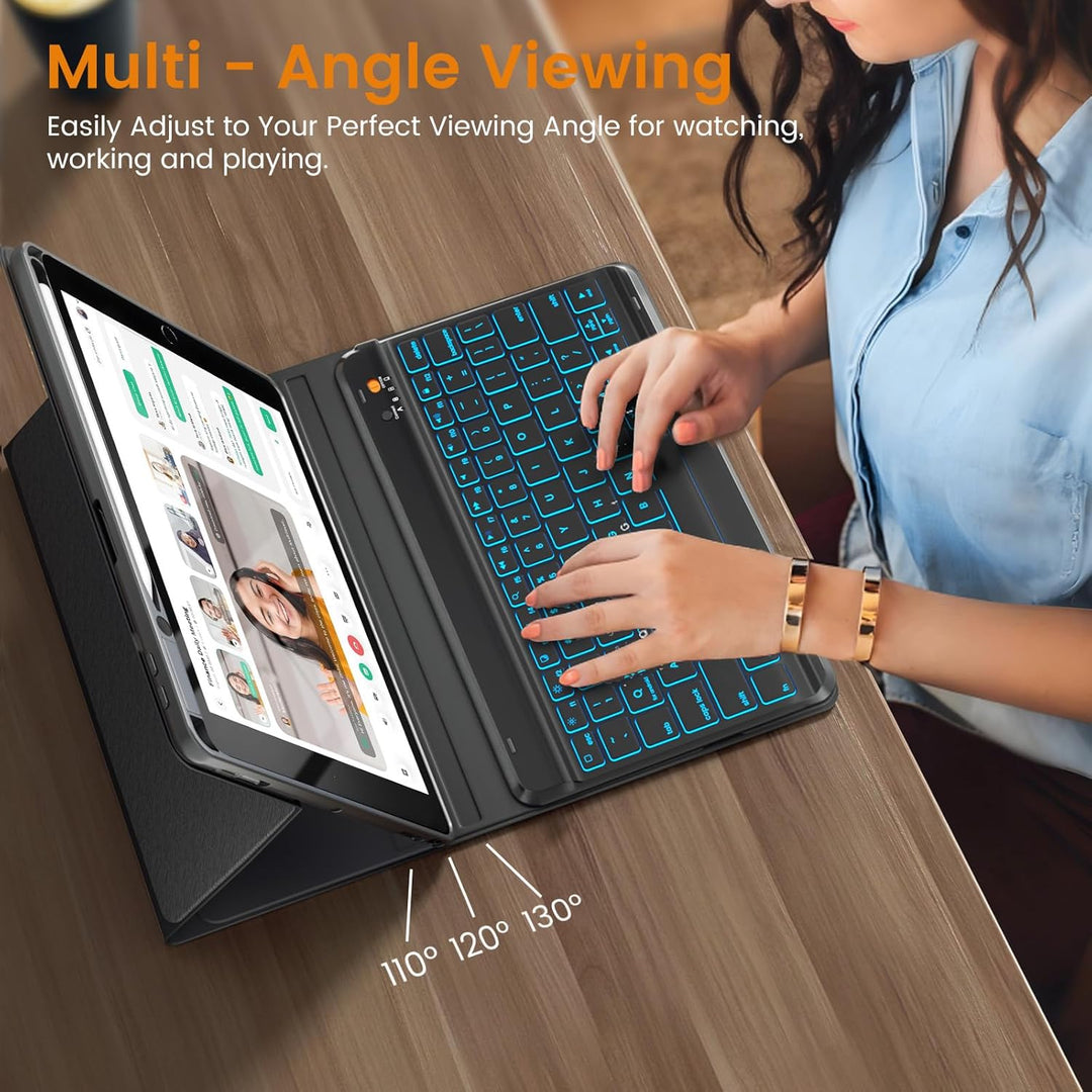 Hülle mit Tastatur für iPad 9/8/ 7 Generation 10,2 Zoll, Vergrösserte Anti-Falloff Tastenkappen Tast