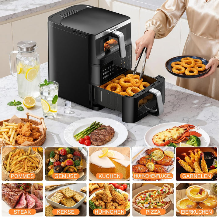 12L Air Fryer 2 Kammern,Vertikale Doppelkammer 10-in-1 Voreingestellten Programmen Heissluftfritteus