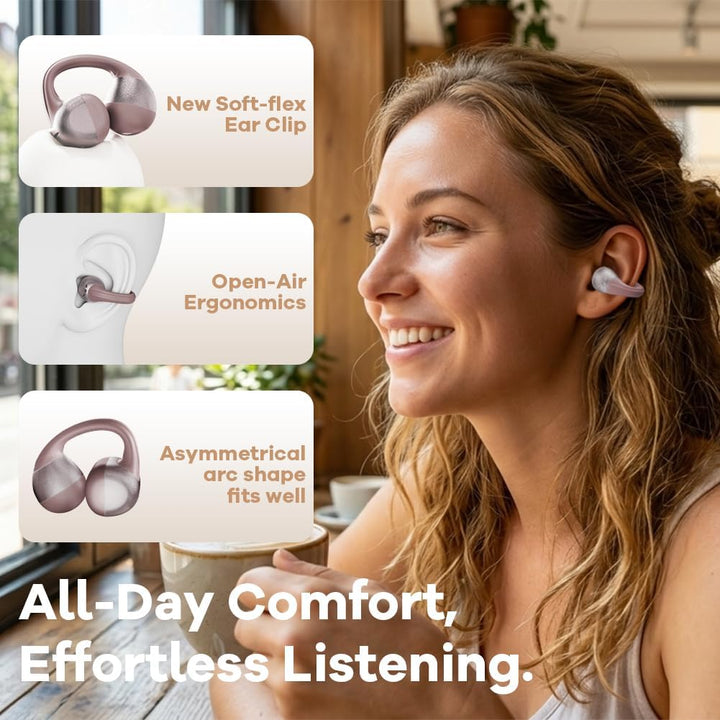 Open Ear Kopfhörer, Bluetooth Earbuds, Clip on Design mit 4 Noise Cancelling Mikrofone, 40h Std, Blu