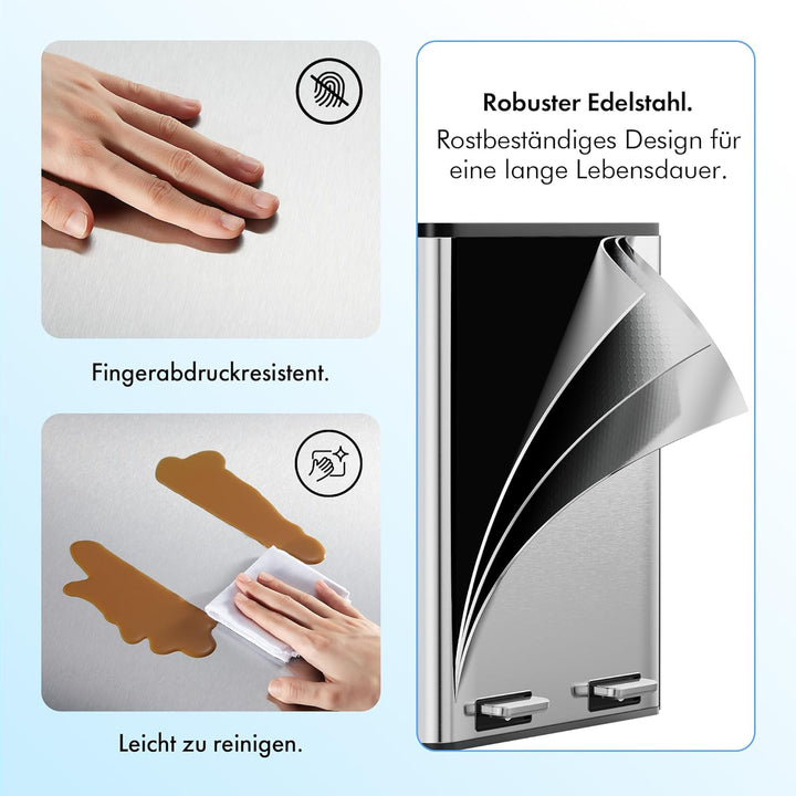 VonHaus Mülleimer Küche 2 Fächer, 60L Doppelmülleimer Recycling Mülltrennsystem – Abfalleimer Biomül