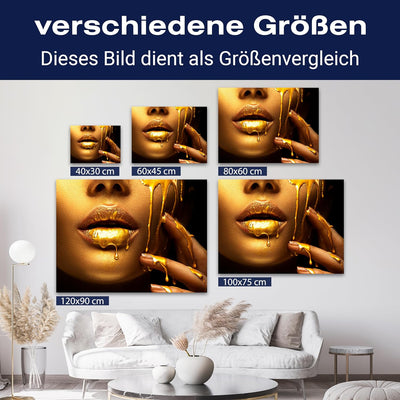 wandmotiv24 Leinwand-Bild Gold Collection, Grösse 60x45cm, Querformat, Frau in Gold, tropfende Farbe