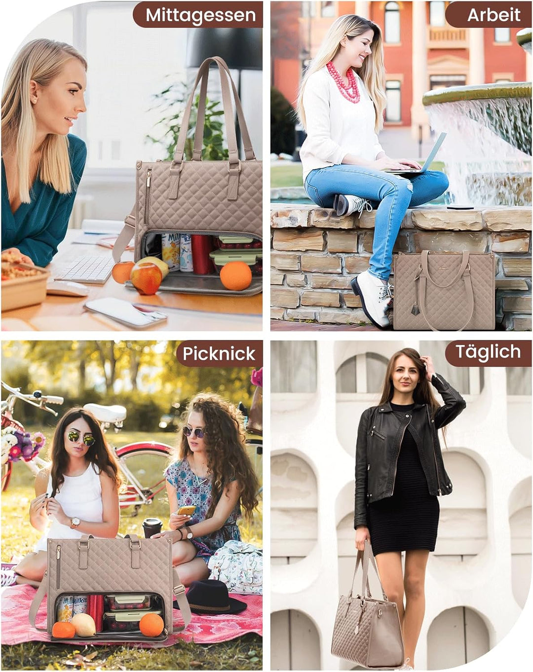 LOVEVOOK Laptoptasche Damen mit Isolierted Lunch-Fach, 15,6 Zoll Laptop Handtasche, Arbeitstasche Le