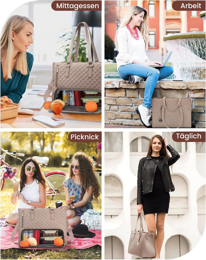 LOVEVOOK Laptoptasche Damen mit Isolierted Lunch-Fach, 15,6 Zoll Laptop Handtasche, Arbeitstasche Le