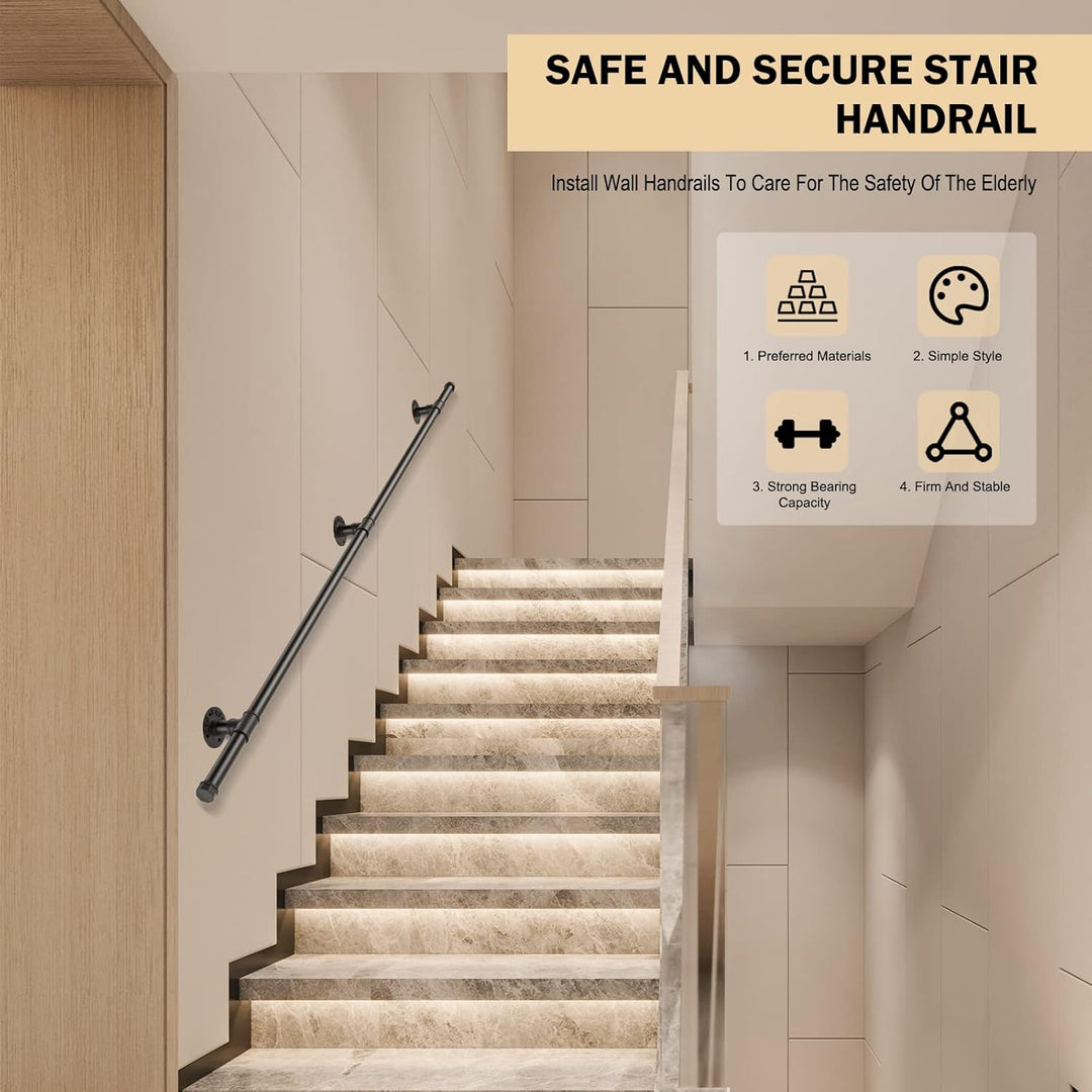Handlauf für Treppen, Aomdom Handlauf Treppengeländer Innen und Aussen, Handlauf Schwarz mit Rutschf