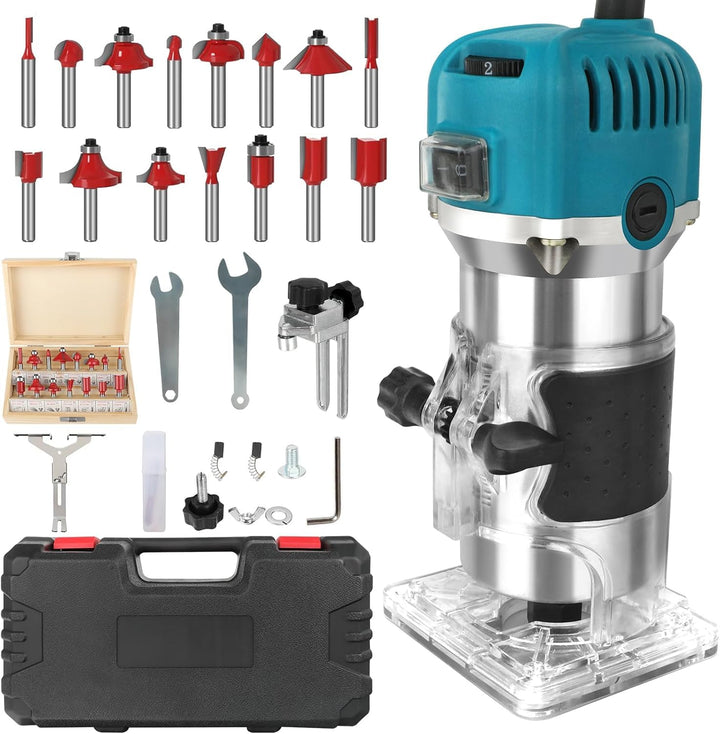 Holzfräse Oberfräse Electric - Fräsmaschine Hand Holz mit Koffer - 12 Set Zubehör 800 W 330000 R/min