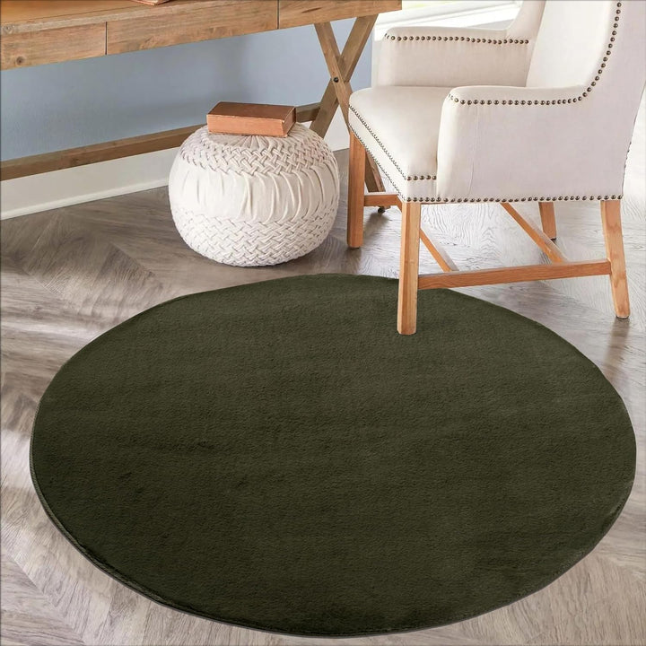payé Teppich Wohnzimmer Hochflor Grün - 120x120cm - Rund Super Soft Kuschelweich Flauschig Modern Ei