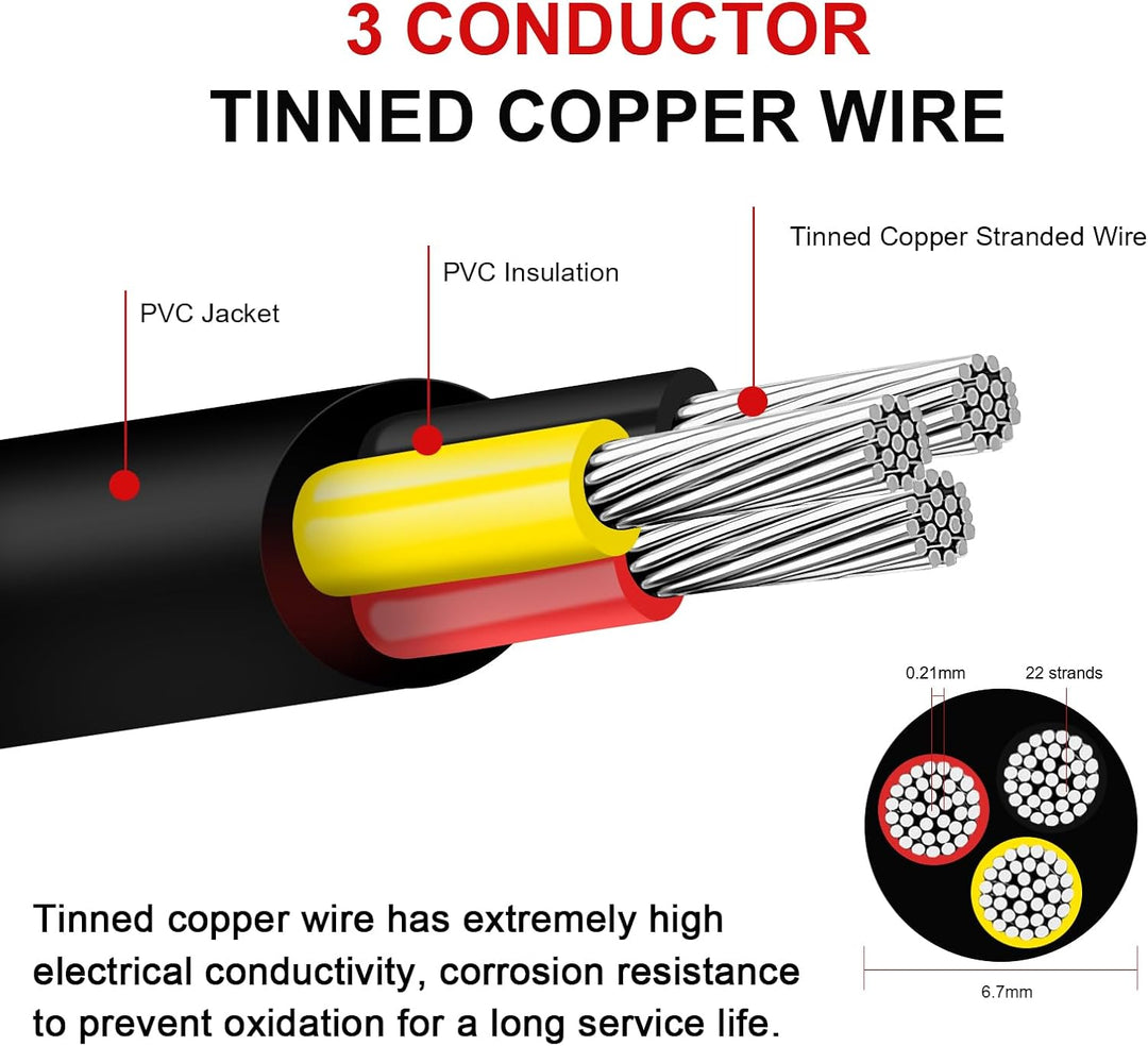 AOHEWEI 20 Meter 20AWG 3-adriges Kabel, 3x0,5 mm² flexibles verseilte verzinnte Kupferkabel, 5V/12V/