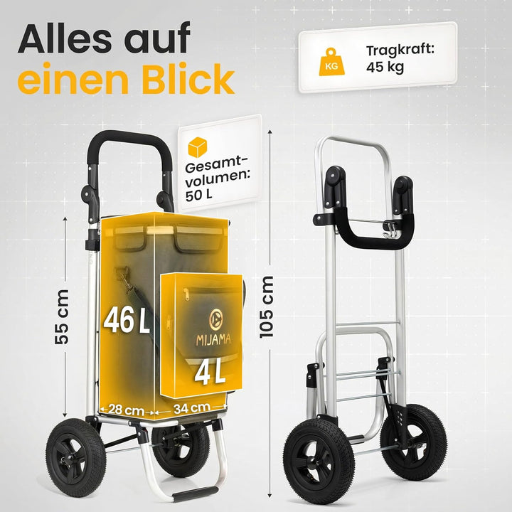 Einkaufstrolley klappbar mit Lufträdern 45 kg – Einkaufswagen faltbar wasserabweisend mit Kühlfach –