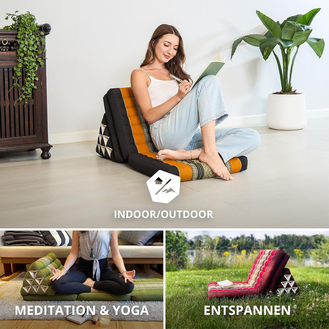 livasia Thaikissen mit 3 Auflagen, Dreieckskissen mit Klappmatratze, Keilkissen Kapok, Rückenkissen