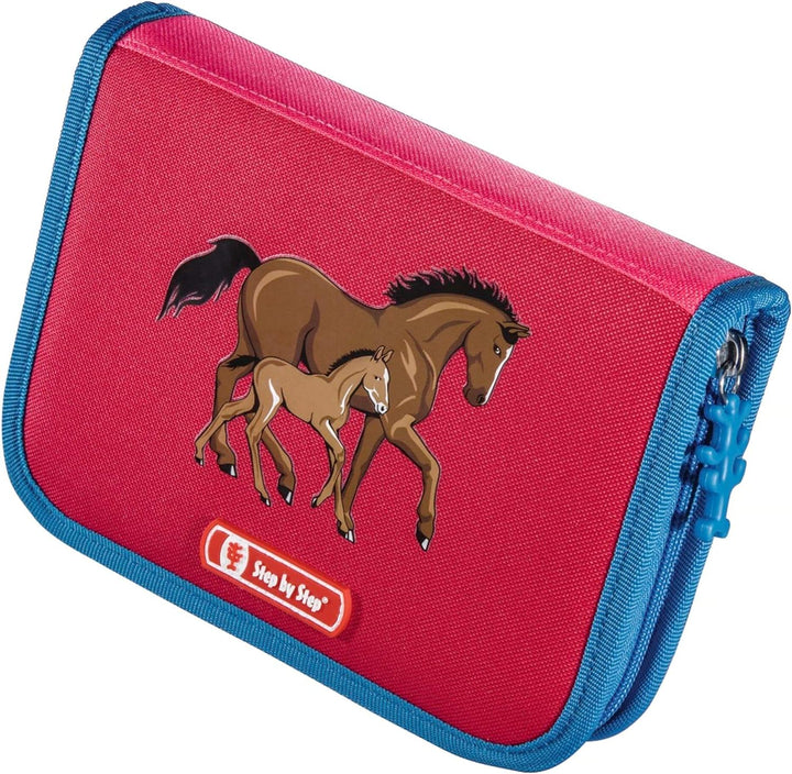 Step by Step Schulranzen-Set LIGHT „Horse Family“ 4-teilig, blau-rot, Pferde-Design, ergonomischer T