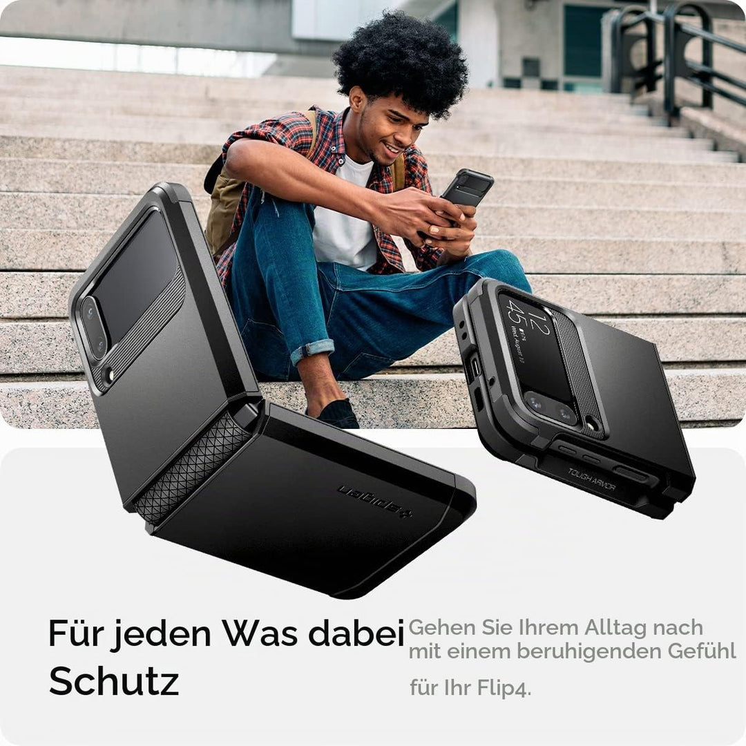 Spigen Tough Armor Hülle Kompatibel mit Samsung Galaxy Z Flip 4 5G -Schwarz